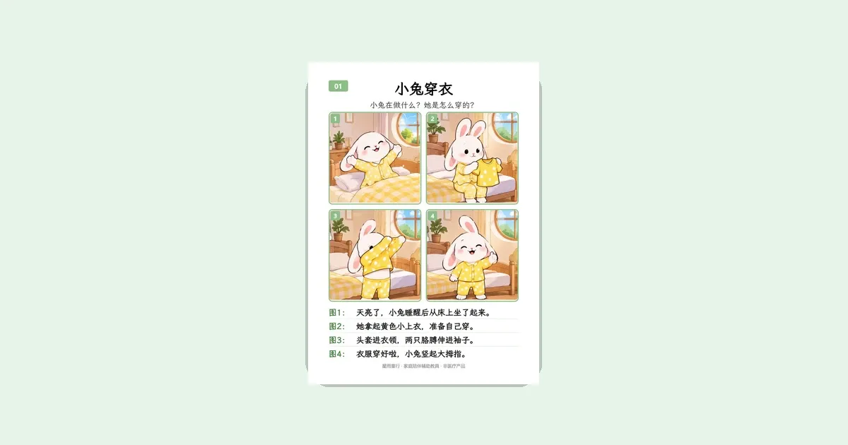 孩子看图讲故事说不出来？42张四格情景故事卡排一排讲完整