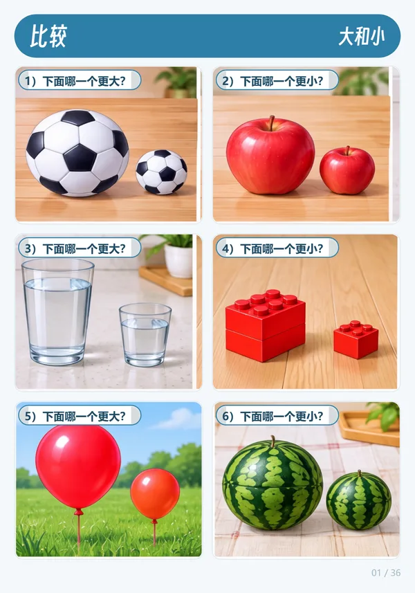 比较卡大小比较示例:大皮球和小皮球
