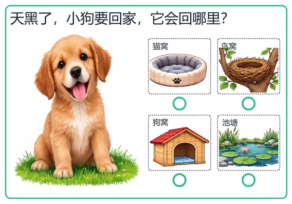 动物住哪里卡片:小狗回家问答圈选