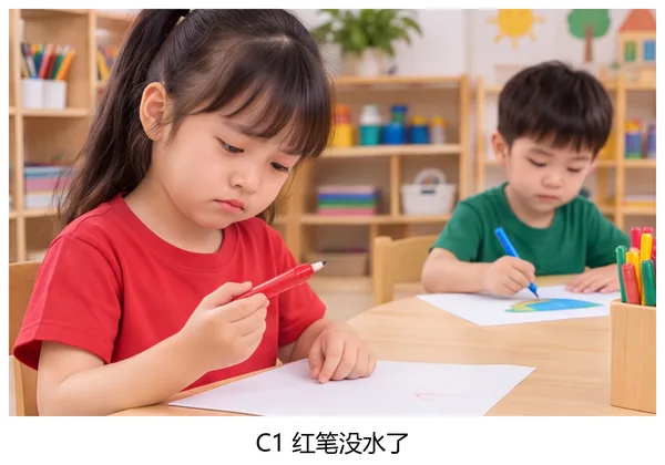 轮流对话卡片示例二：借彩笔时的请求与道谢