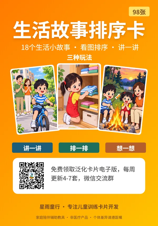 生活故事排序卡：故事1「小狗饿了」，照顾宠物4张入门
