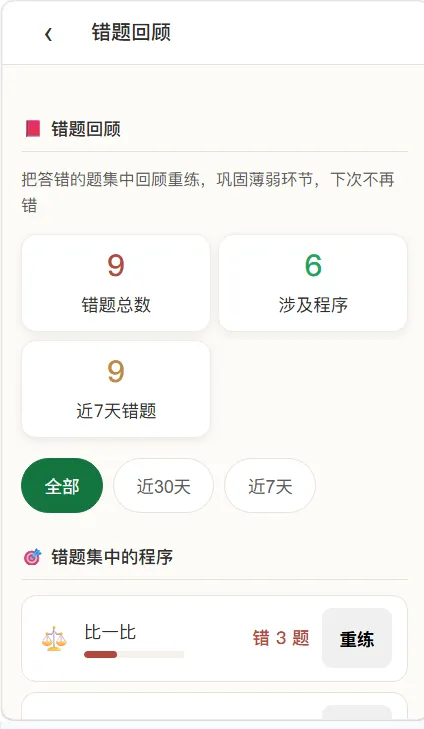 错题回顾:答错的卡集中练