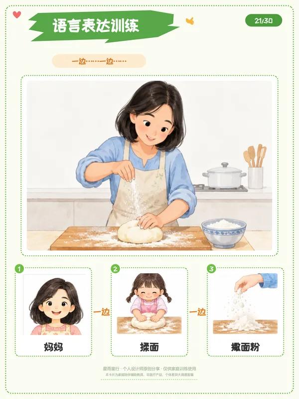 一边一边句式练习纸：妈妈揉面撒面粉词卡页